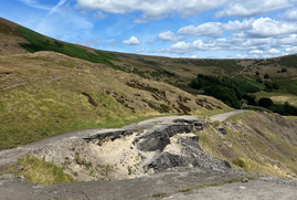 Collapsed road at Mam Tor, Derbyshire, due to a rotational landslide.