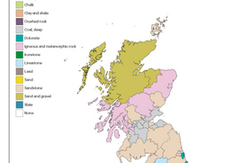 A colour-coded analysis of the major commodities extracted from known pits per local authority region.