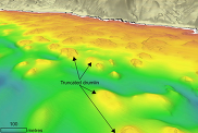 A bathymetry image of a truncated drumlin. 