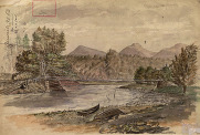 The watercolour painting of the Dryburgh Suspension Bridge. BGS © UKRI.