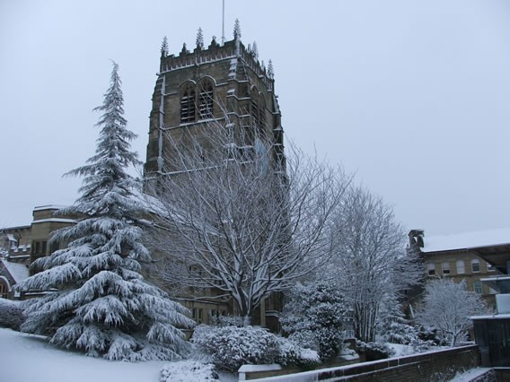Bradford Cathedral in snow