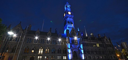 City Hall lit up blue