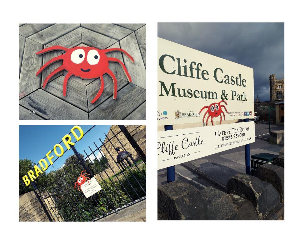 Wooden cut out spiders at Cliffe Castle and Bradford Industrial Museum