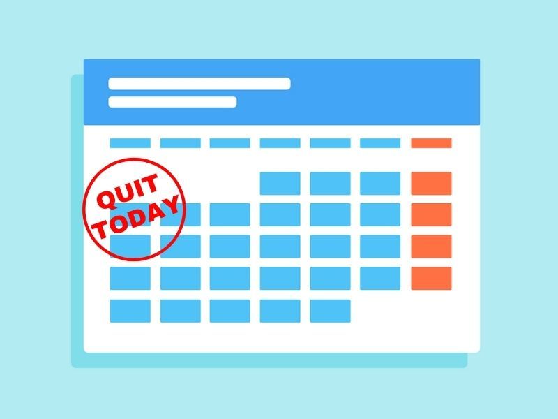 Support to quit smoking. Calendar with day marked to quit