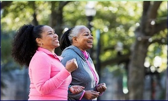 Photograph of two women walking