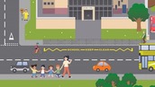 Illustration of people waling to school