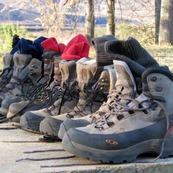 Photograph of walking boots in a row