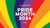 Rainbow background with text: National Pride Month 2024