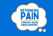 Speech bubble on a blue background text: Rethinking pain