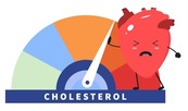 Image of a dial showing high cholesterol as a cartoon