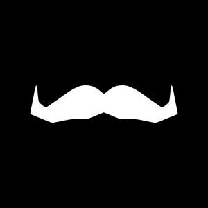 Logo for Movember, a white moustache shape on a black background