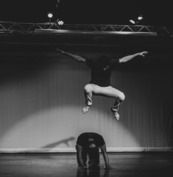 Black and white image of two people dancing