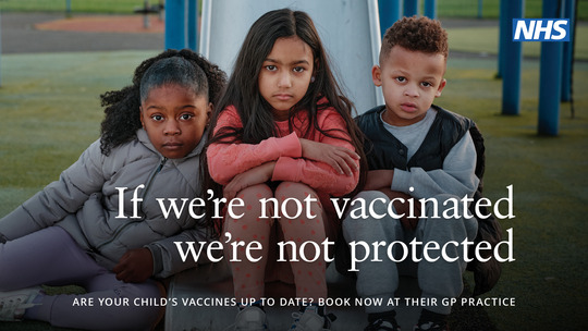 Image of children with text: If we're not vaccinated we're not protected