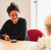 Photo of a woman talking to someone