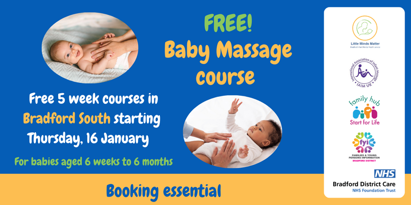 Free baby massage course - Free 5 week courses in Bradford South starting  Thursday, 16 January 