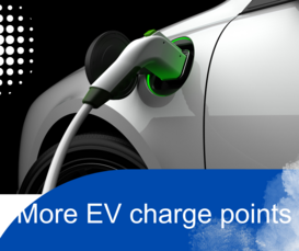 Image of electric car with words 'more EV charge points'