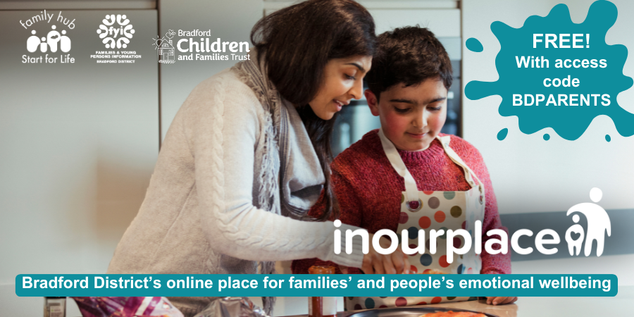 In Our Place - mum and son cooking - Bradford District's online place for families' and people's emotional wellbeing