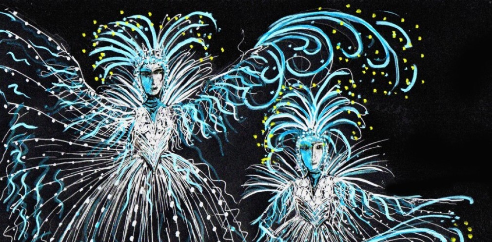 A pair of illuminated figures