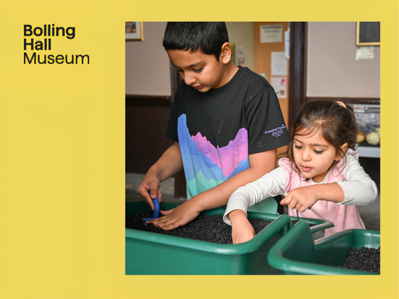 Bolling Hall Graphic with an image of children exploring archaeological activities together.
