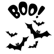 Illustration of bats with the word Boo at the top