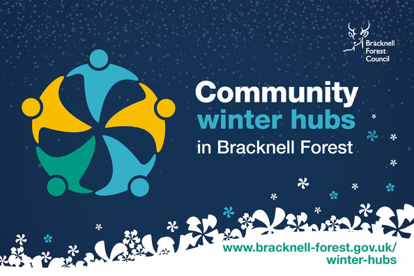 community winter hubs in Bracknell Forest. Graphic image with text