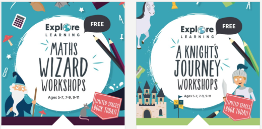 details of maths workshops surrounded by pictures of wizards, castles and knights