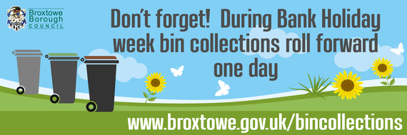 Graphic showing that bin collections roll forward one day for the bank holiday