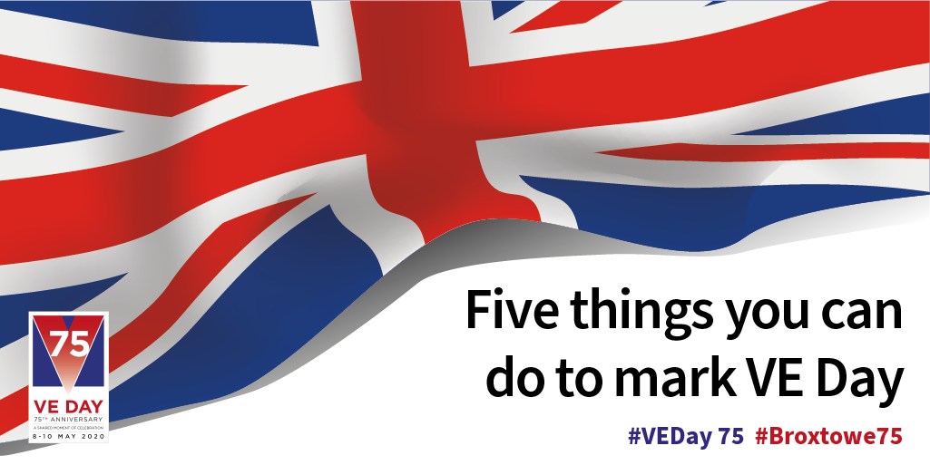 a union jack with text saying: 5 things you can do to mark VE Day