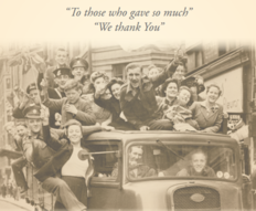 photo from VE Day in 1945 saying 'to those who gave so much, we thank you'