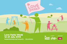 Love Parks week logo 2020 green man with love parks flag