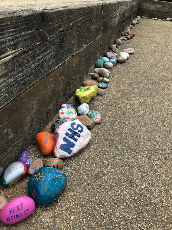 Casey the Covid-19 Snake (made of beautifully decorated pebbles and stones)
