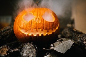 Smokey Halloween pumpkin with scary face