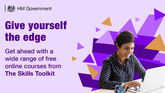 Give yourself the edge get ahead with a wide range of free courses online, woman sat at a desk with a laptop