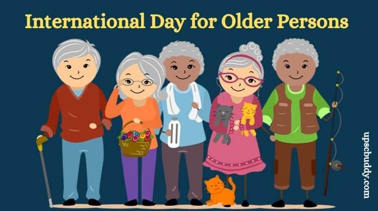 Group of older people cartoons standing in a line smiling