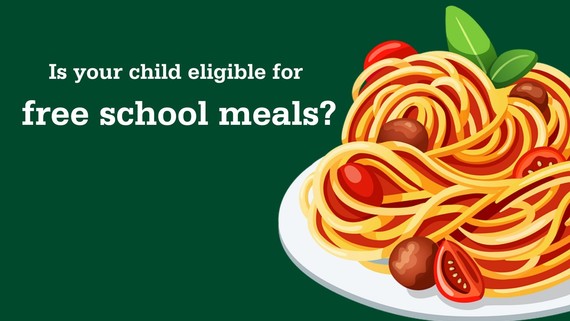 Is your child eligible for free school meals, a plate of spaghetti with meatballs