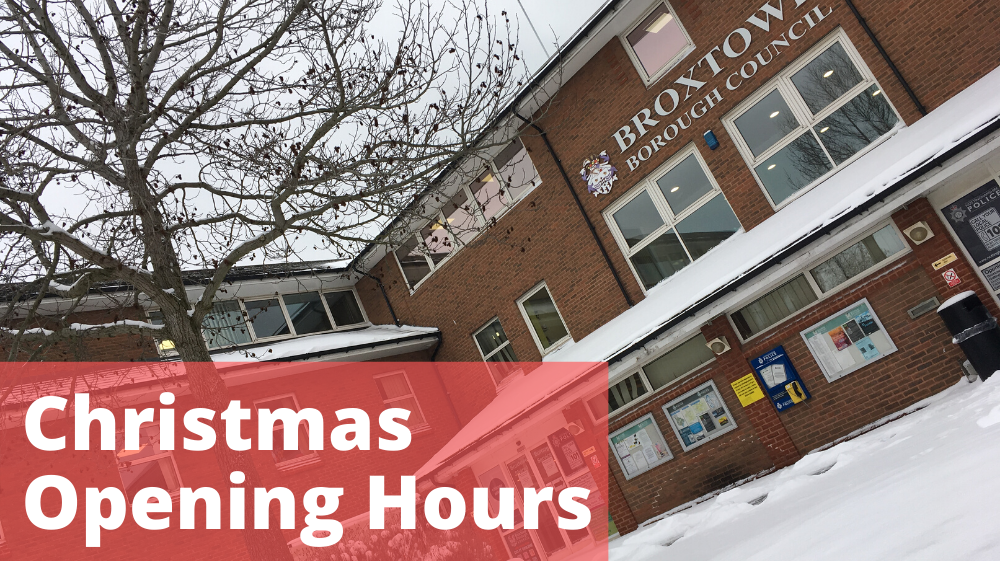 Christmas opening hours and a snowy front of the council offices