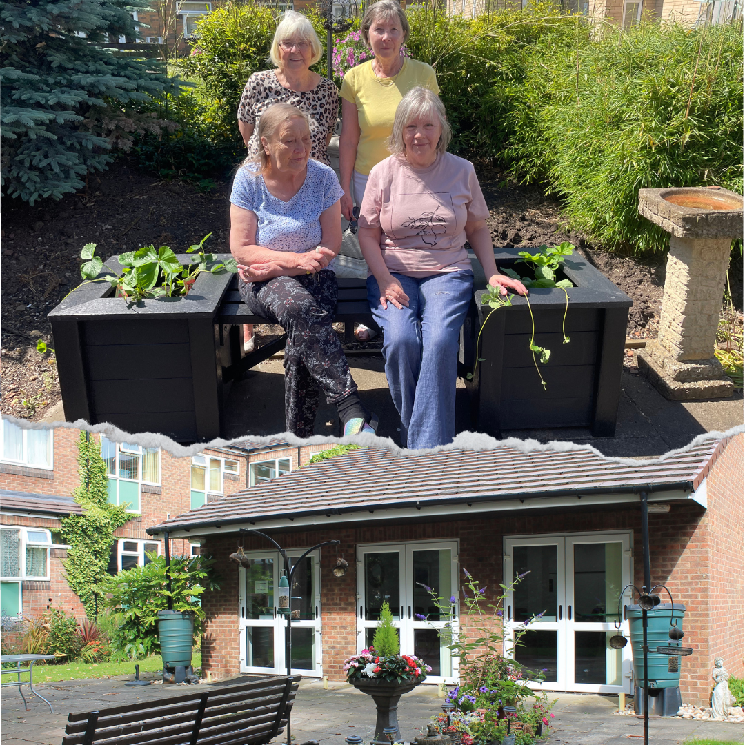 Residents sitting in garden at the spinney
