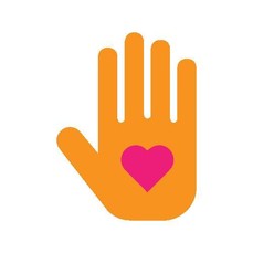 A cartoon hand with a heart in the center