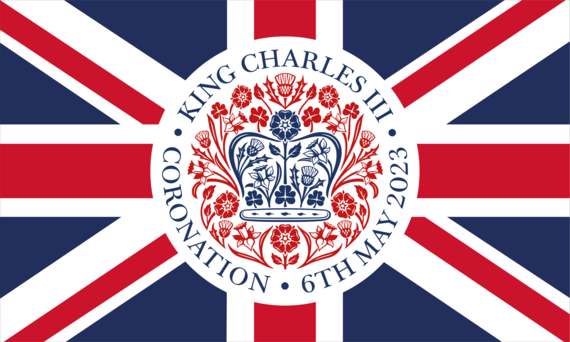 union jack flag with king coronation logo