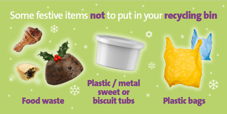 images of festive items that can and cannot be recycled