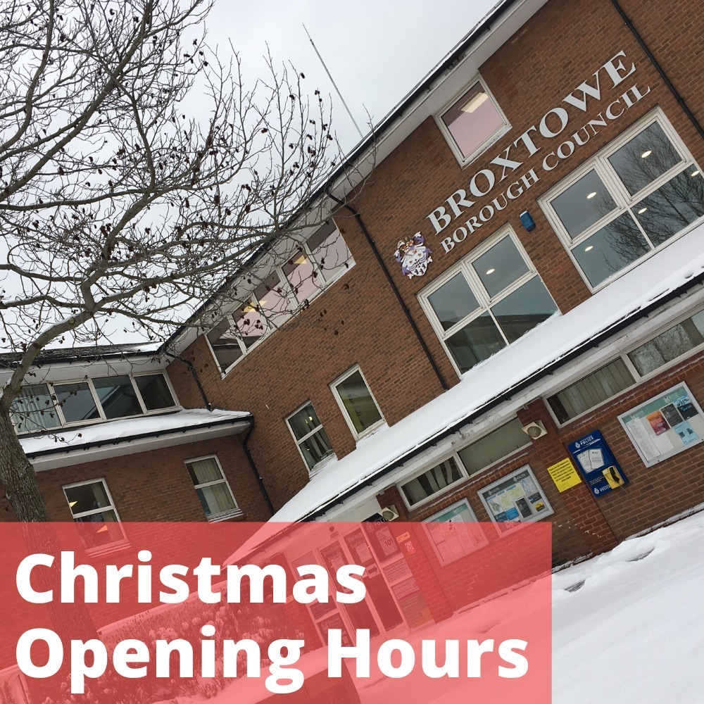 christmas opening hours text with beeston council building in the background