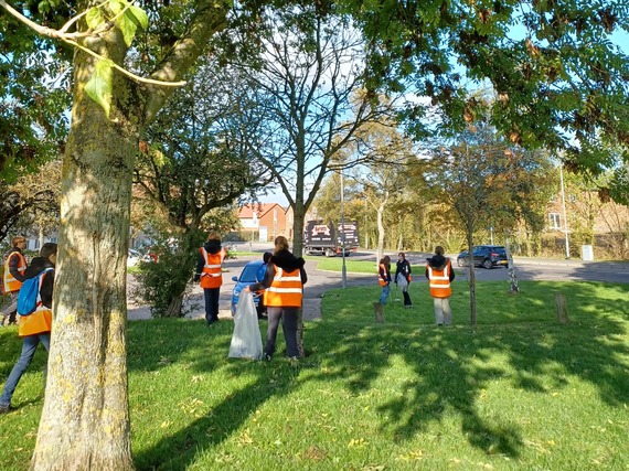 Litter picking in a park