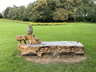 Organic artwork including depictions of various wildlife at Hall Om Wong