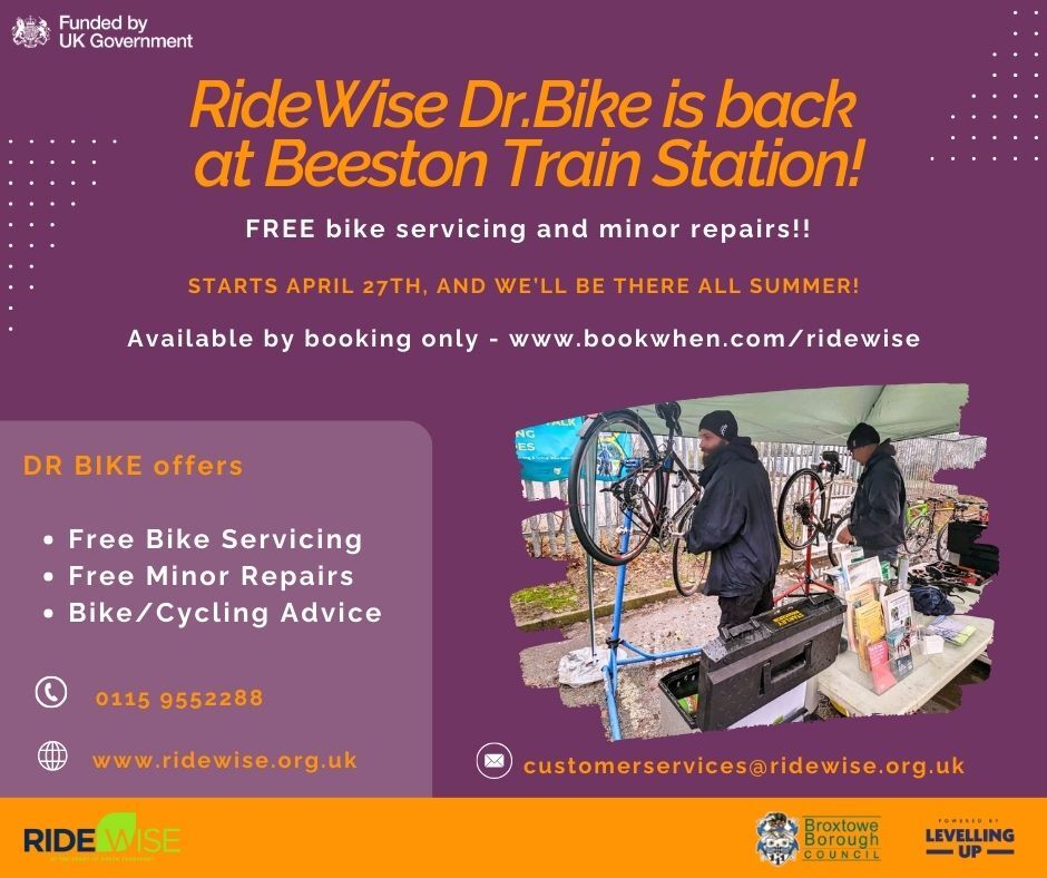 Ridewise Dr. Bike is back at Beeston Train Station poster