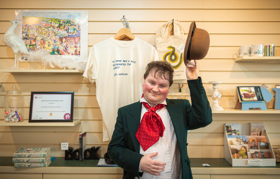 James at the front desk of the D.H. Lawrence Birthplace Museum