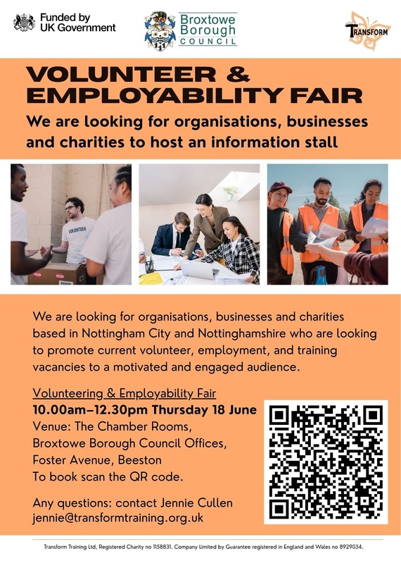 Poster for the Volunteer and Employability Fair requesting businesses and organisations to take part