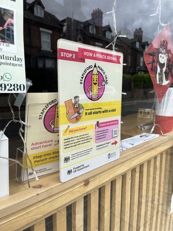 A Pencil Trail poster in a shop window in Stapleford