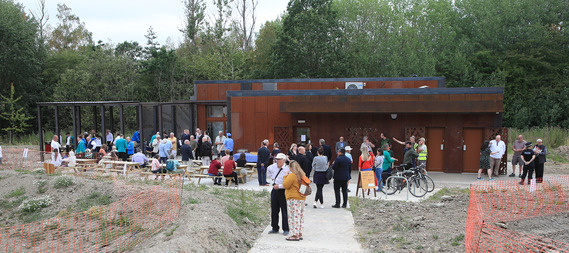 Photo of the crowd at the new Bennerley Viaduct Visitors Centre