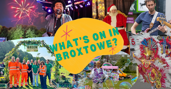 Photo collage from various Broxtowe events around the text "What's on in Broxtowe?"