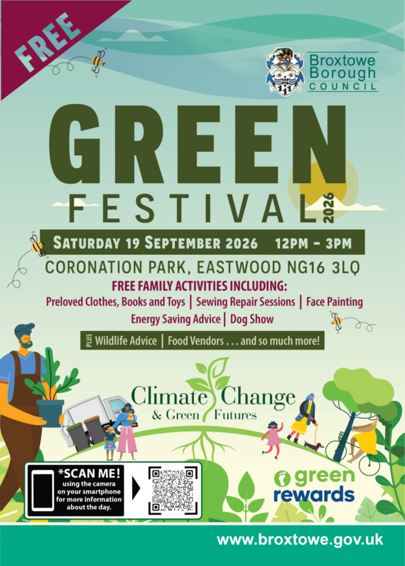 Green Festival poster for the event on Saturday 19 September between 12:00pm and 3:00pm in Coronation Park, Eastwood